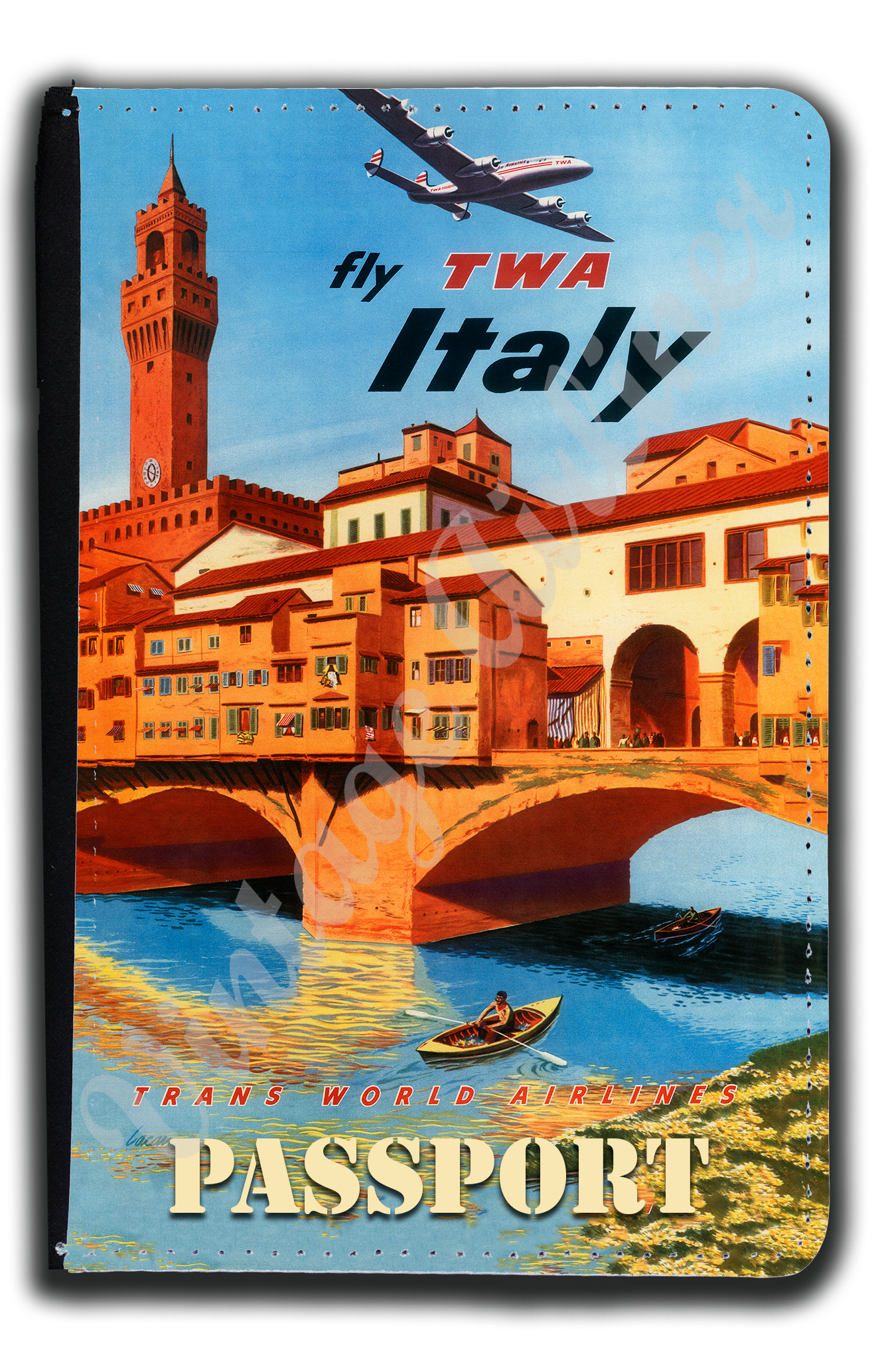 TWA Italy 1950's Travel Poster Passport Case
