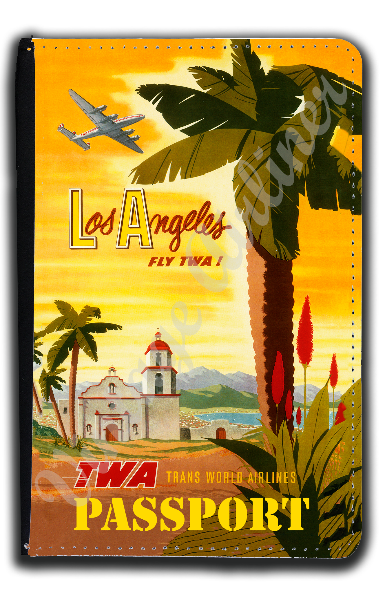 TWA Los Angeles 1950's Travel Poster Passport Case
