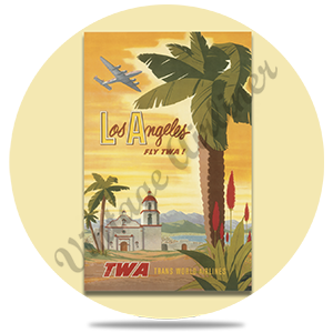 TWA Los Angeles 1950's Travel Poster Round Sandstone Coaster