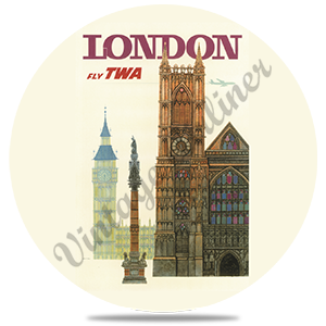 TWA London Travel Poster Round Sandstone Coaster