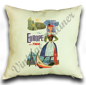 TWA Europe Travel Poster Linen Pillow Case Cover