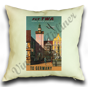 TWA Fly To Germany Travel Poster Linen Pillow Case Cover