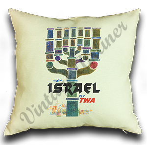 TWA Israel 1950's Travel Poster Linen Pillow Case Cover