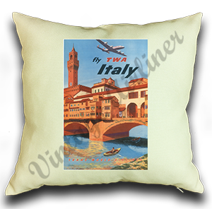 TWA Italy 1950's Travel Poster Linen Pillow Case Cover