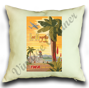 TWA Los Angeles 1950's Travel Poster Linen Pillow Case Cover
