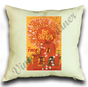 TWA 1950's Los Angeles Travel Poster Linen Pillow Case Cover