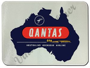 QANTAS Vintage Bag Sticker Glass Cutting Board