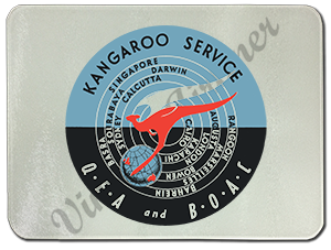 QANTAS Empire Airways 1950's Vintage Bag Sticker Glass Cutting Board