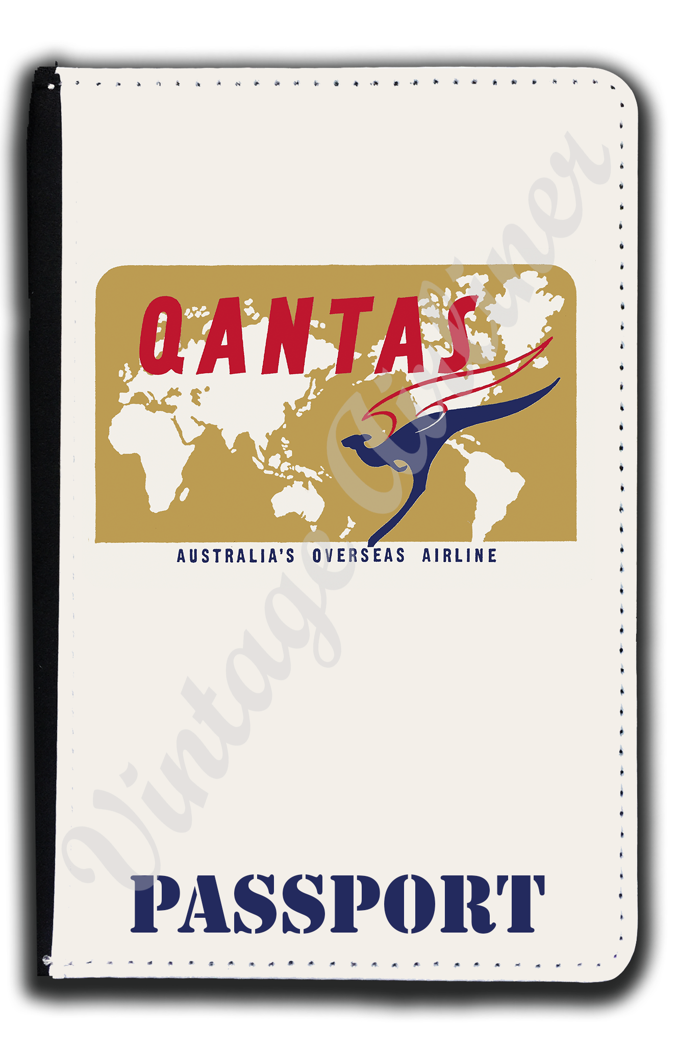 QANTAS World Map Vintage Bag Sticker Passport Case