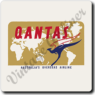 QANTAS 1960's World Map Square Sandstone Coaster