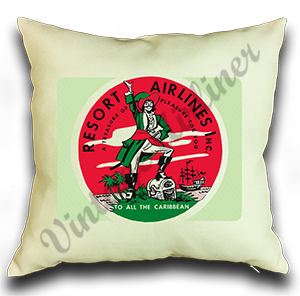 Resort Airlines Vintage Linen Pillow Case Cover