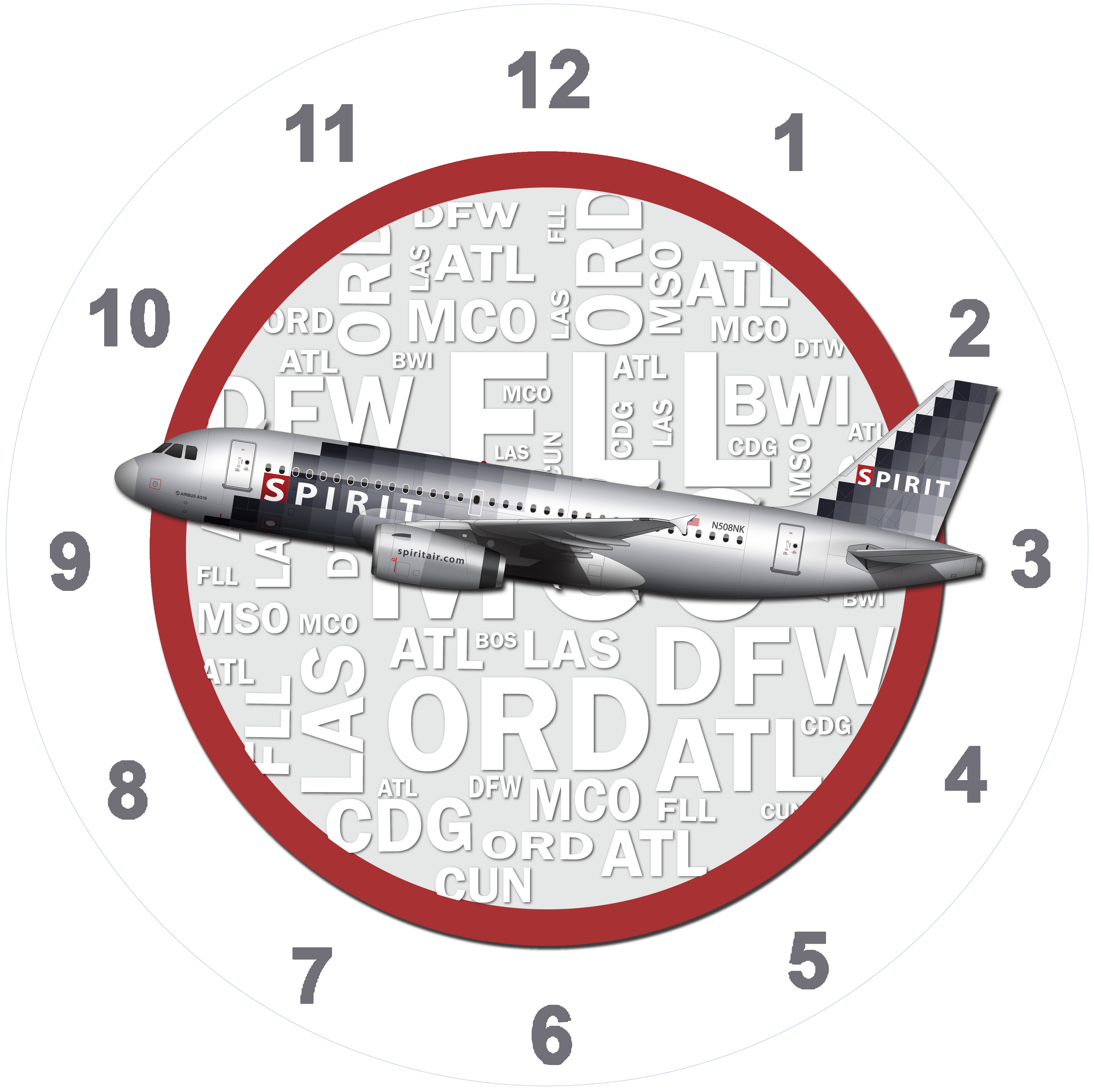 Spirit Airlines A319 Digital Livery Wall Clock