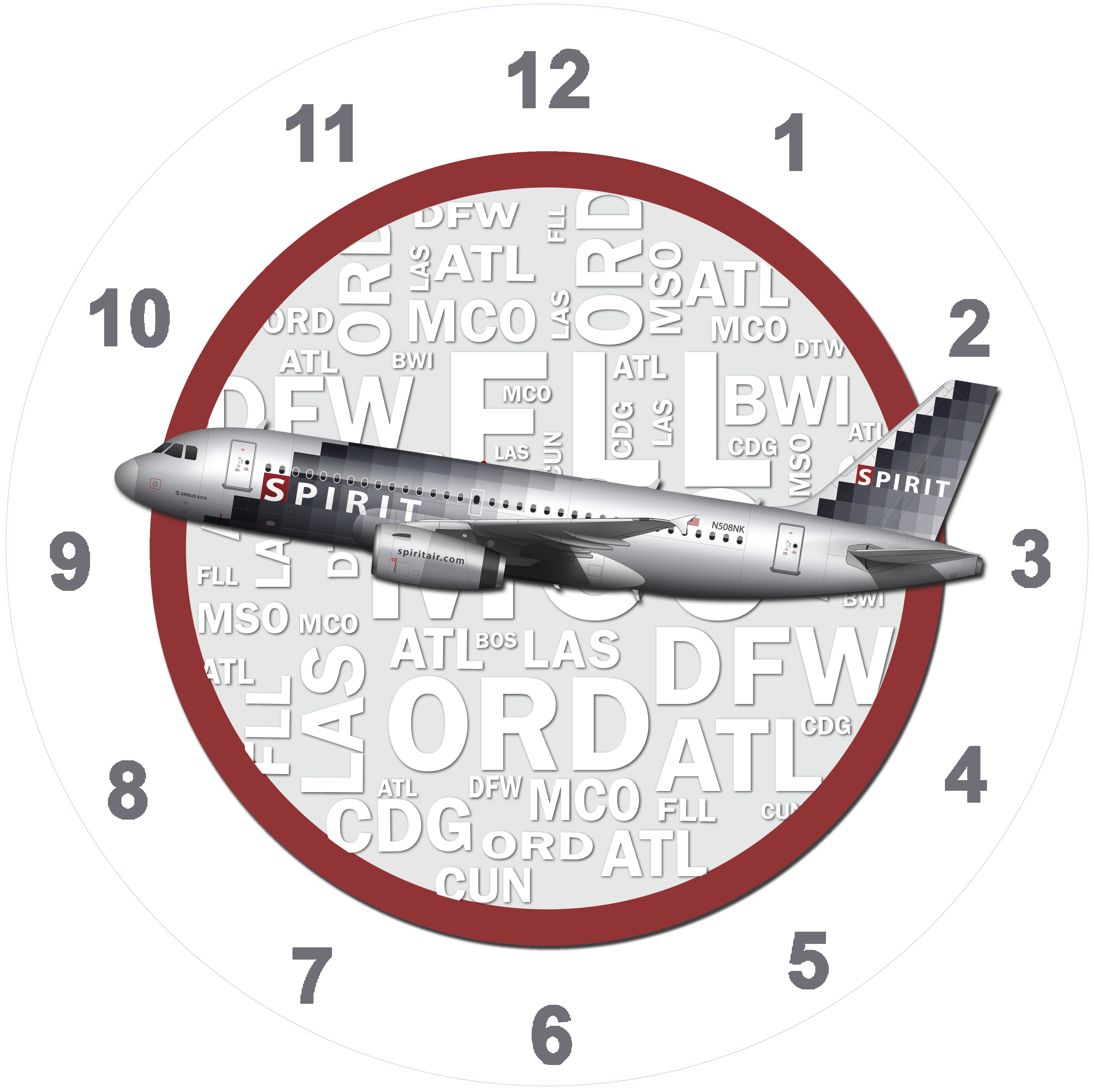 Spirit Airlines A319 Digital Livery Wall Clock