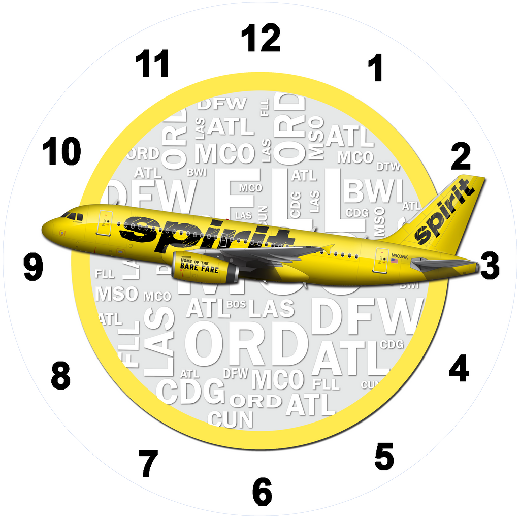 Spirit Airlines A319 Yellow Livery Wall Clock