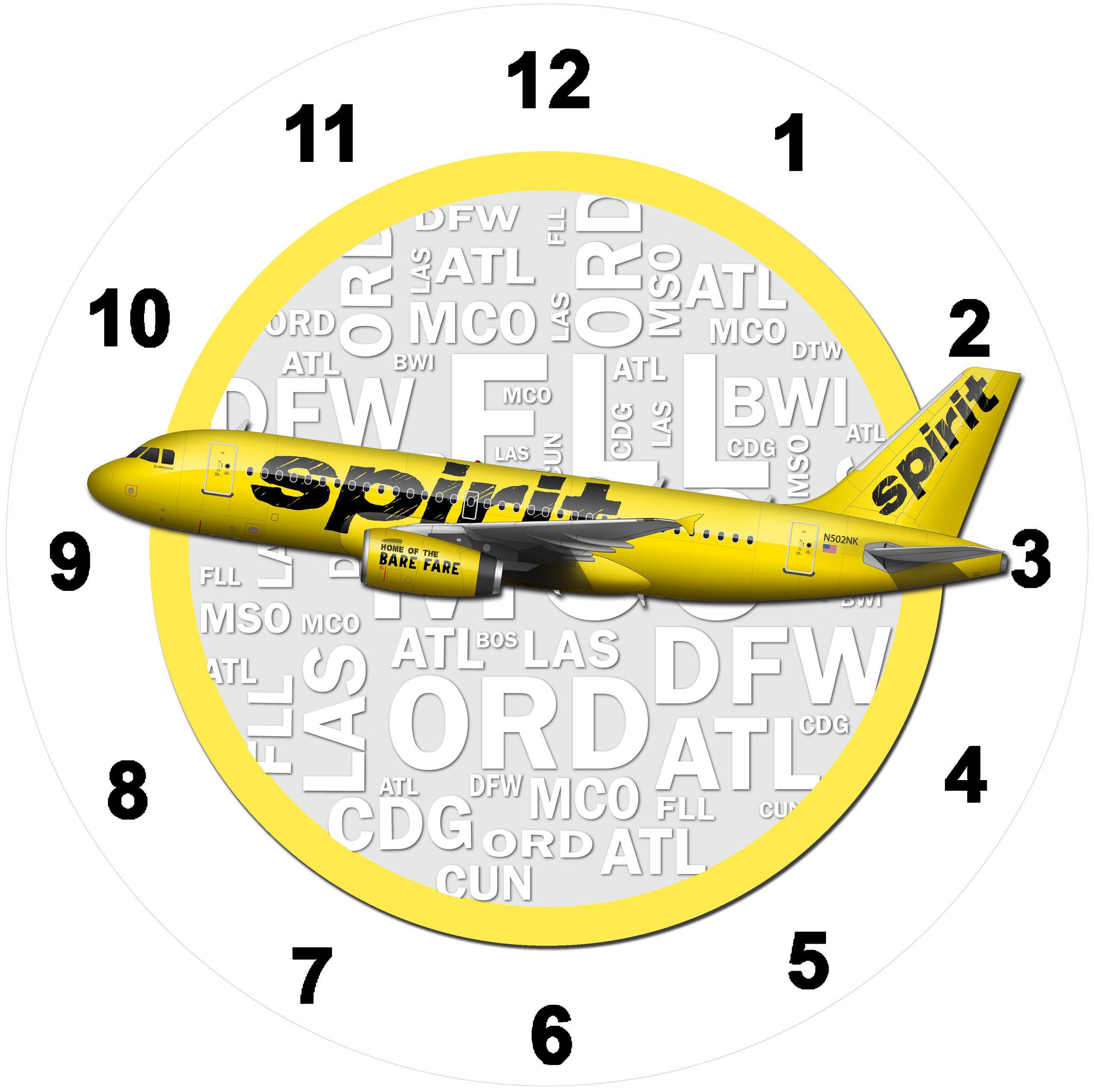 Spirit Airlines A319 Yellow Livery Wall Clock