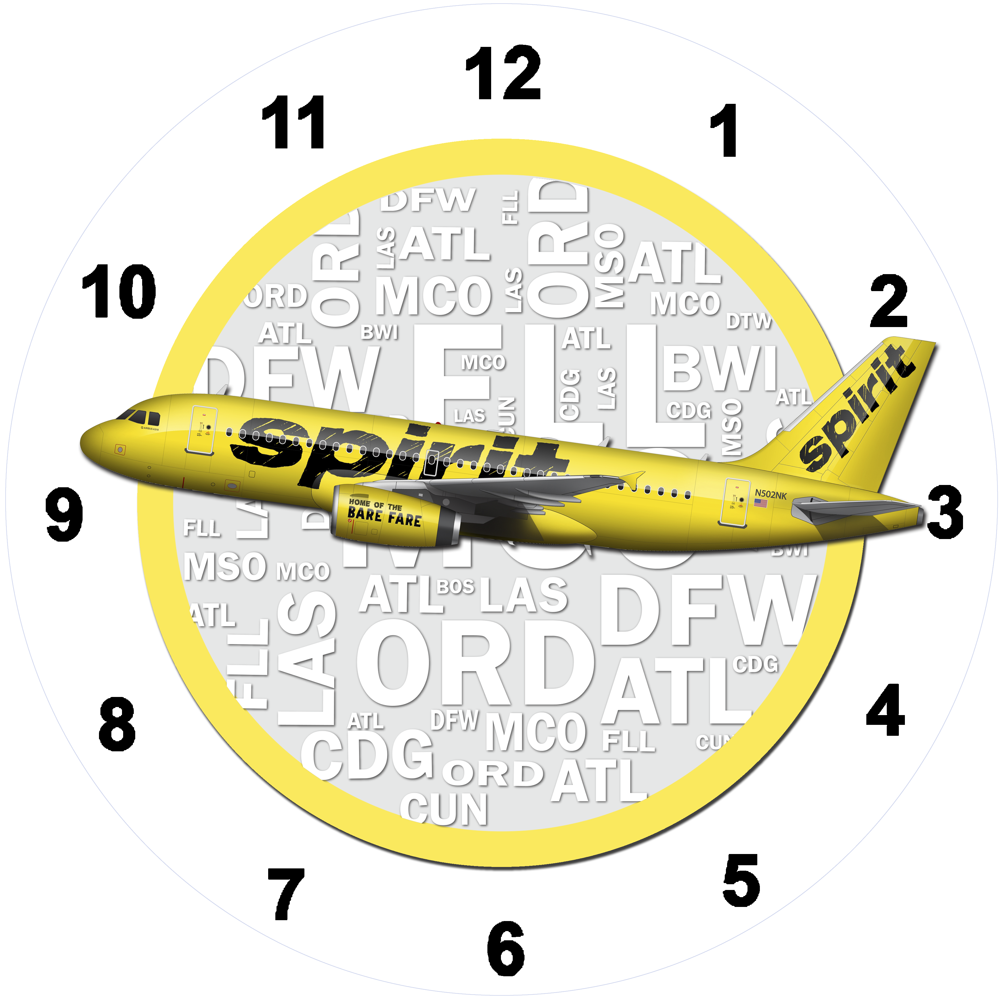 Spirit Airlines A319 Yellow Livery Wall Clock