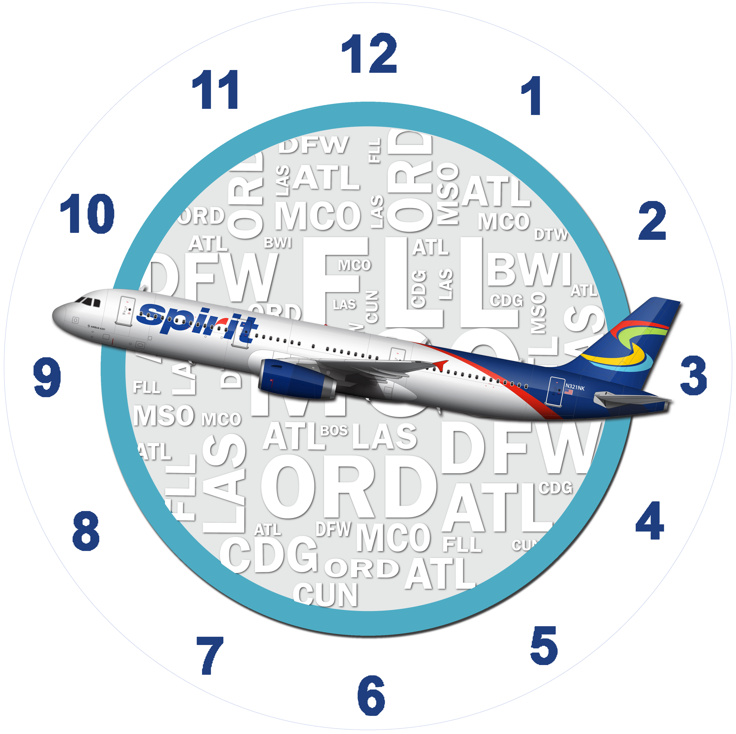 Spirit Airlines A319 Caribbean Livery Wall Clock