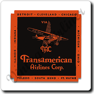 Transamerican Airlines Vintage Square Sandstone Coaster