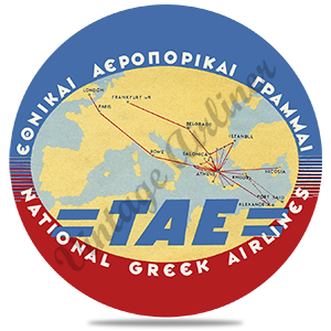 TAE Greek Airlines Vintage Round Sandstone Coaster