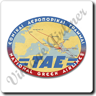 TAE Greek Airlines Vintage Square Sandstone Coaster
