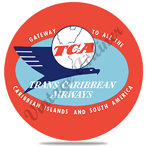 Trans Caribbean Airways Baggage Sticker Round Sandstone Coaster