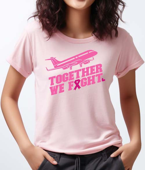"Together We Fight" w/ Plane Breast Cancer Awareness Lightweight Unisex T-shirt