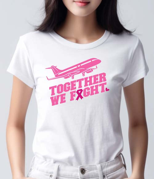 "Together We Fight" w/ Plane Breast Cancer Awareness Lightweight Unisex T-shirt