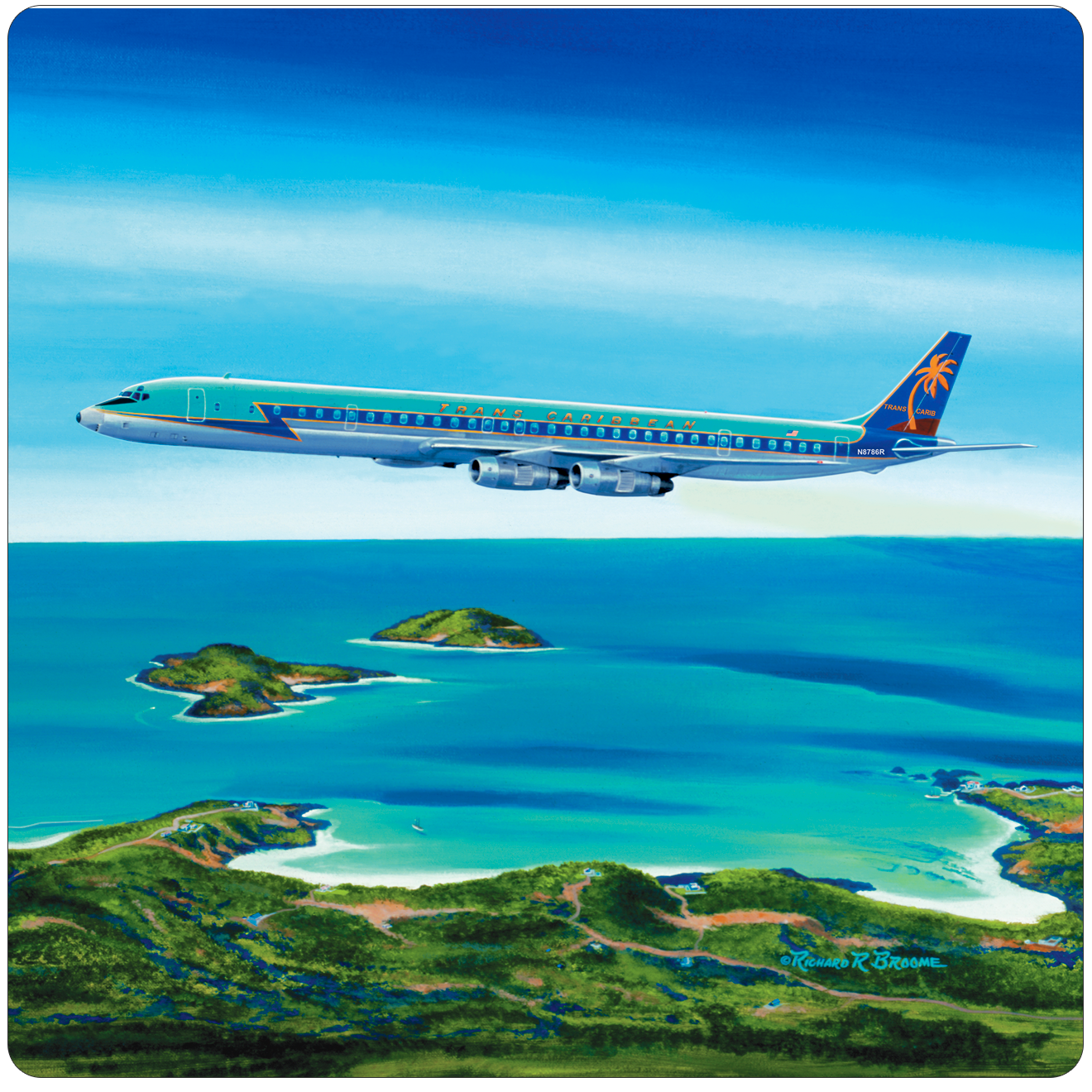 Trans Caribbean Airways DC8 Square Sandstone Coaster by Rick Broome