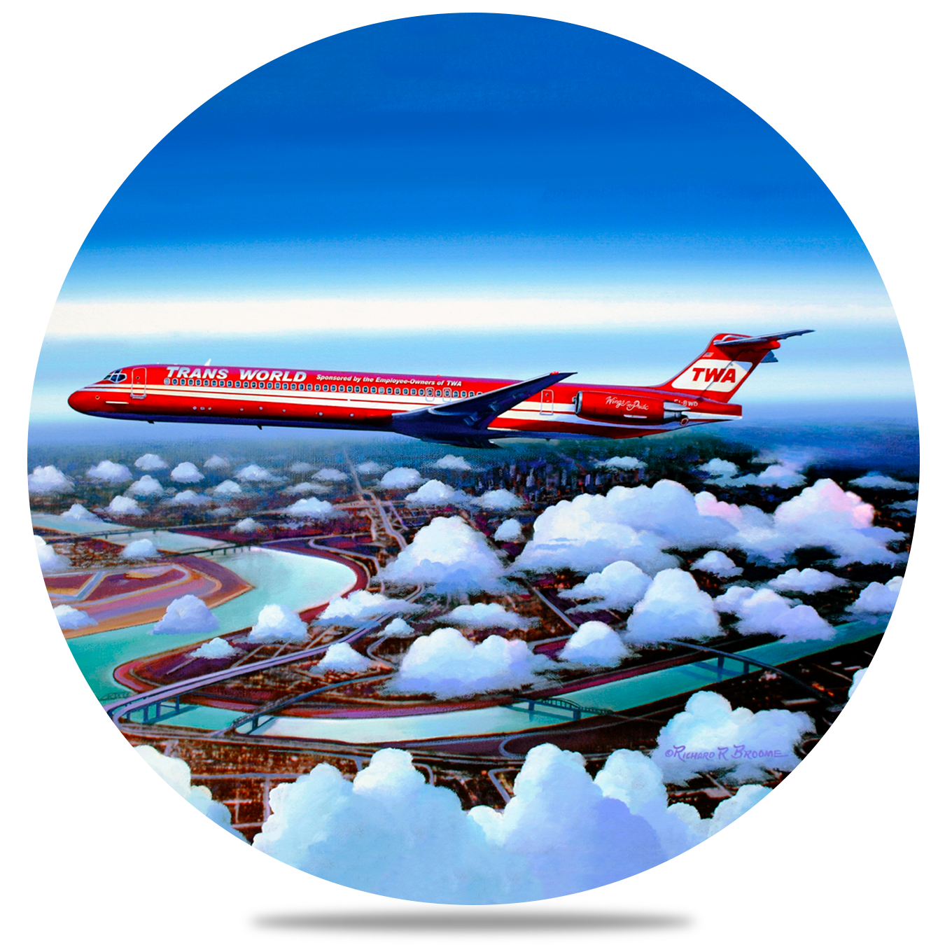 TWA Wings of Pride MD-83 Round Sandstone Coaster by Rick Broome