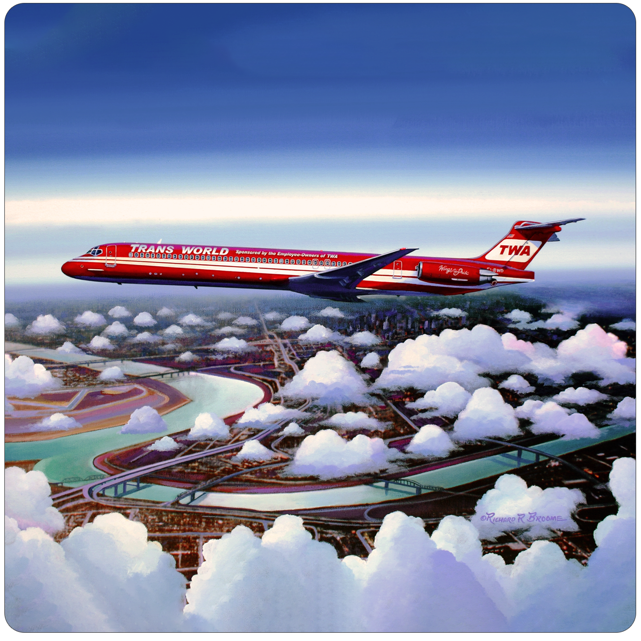 TWA Wings of Pride MD-83 Square Sandstone Coaster by Rick Broome