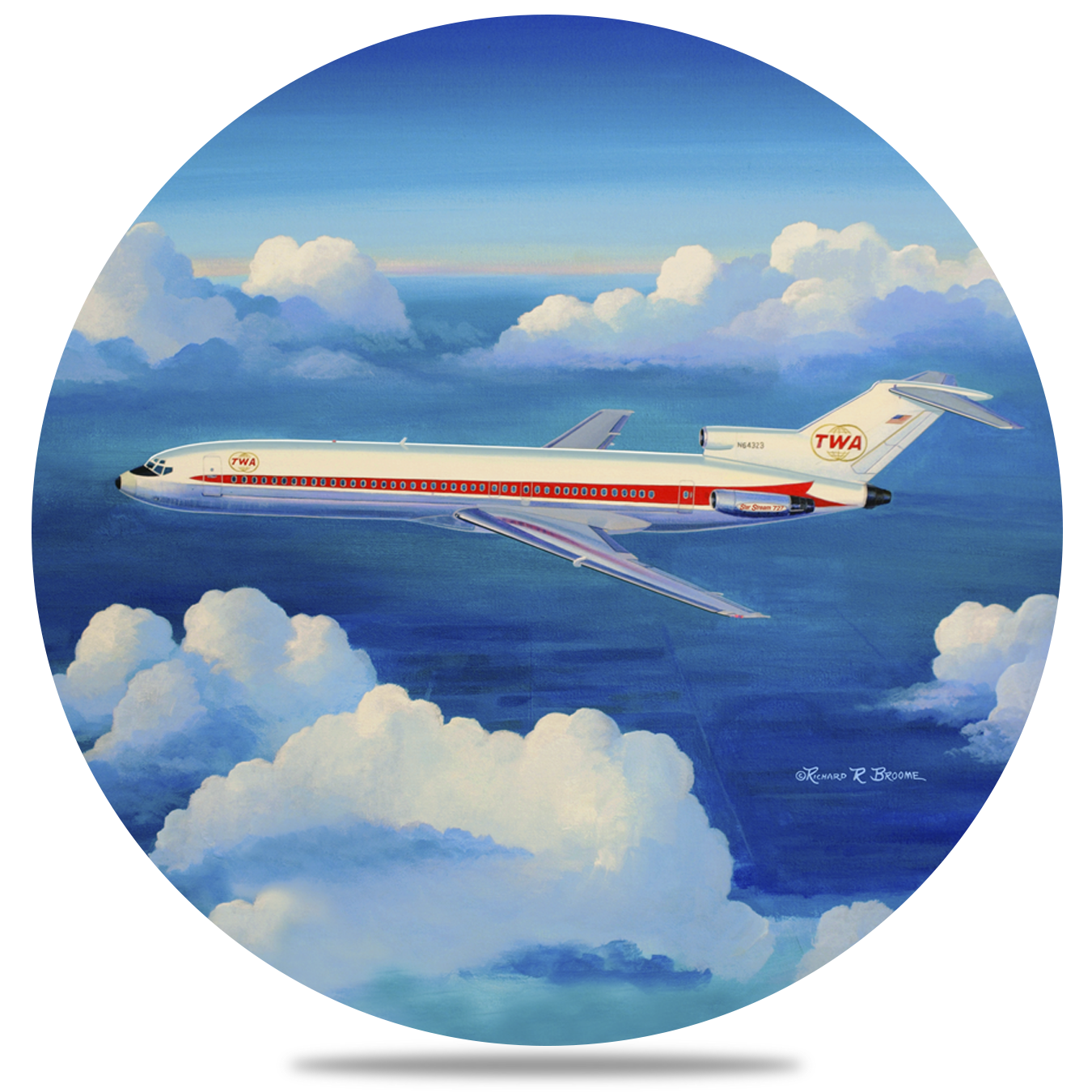 TWA 727 Round Sandstone Coaster by Rick Broome