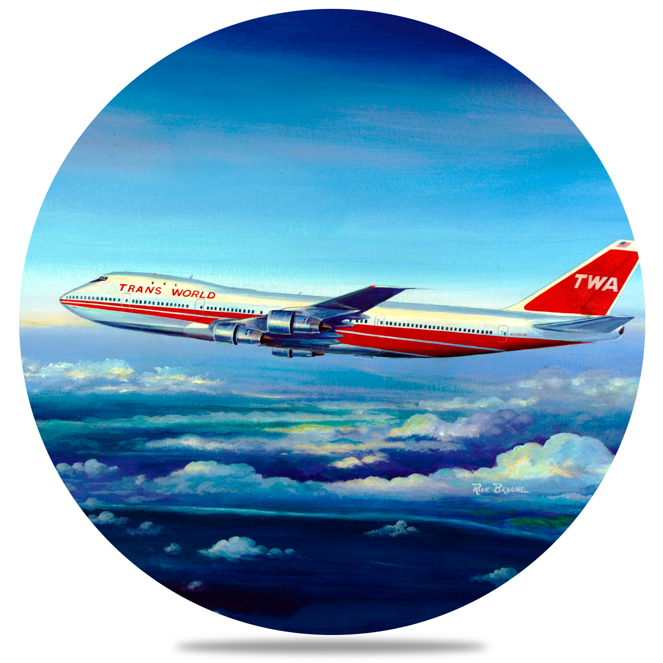 TWA 747 Round Sandstone Coaster by Rick Broome