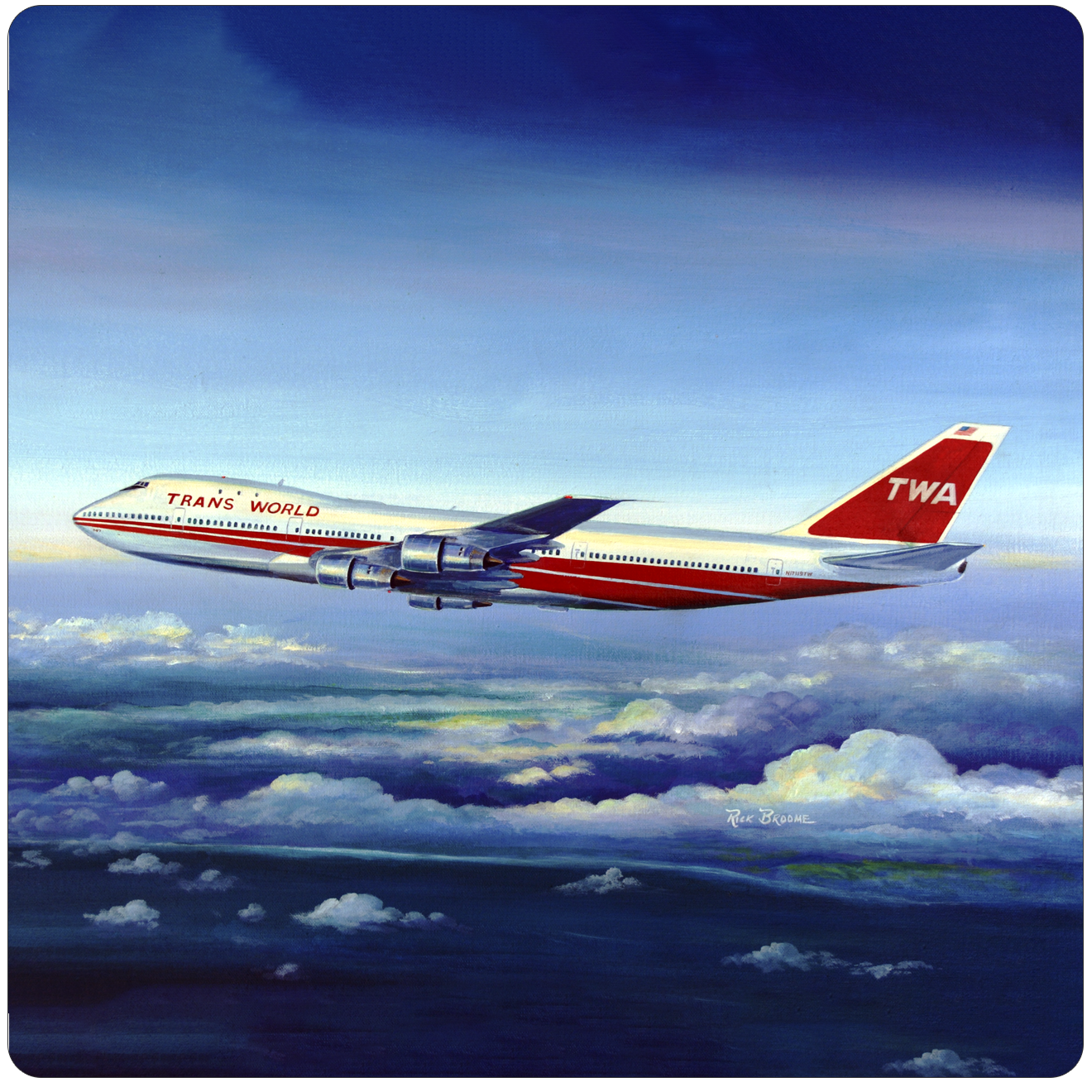 TWA 747 Square Sandstone Coaster by Rick Broome