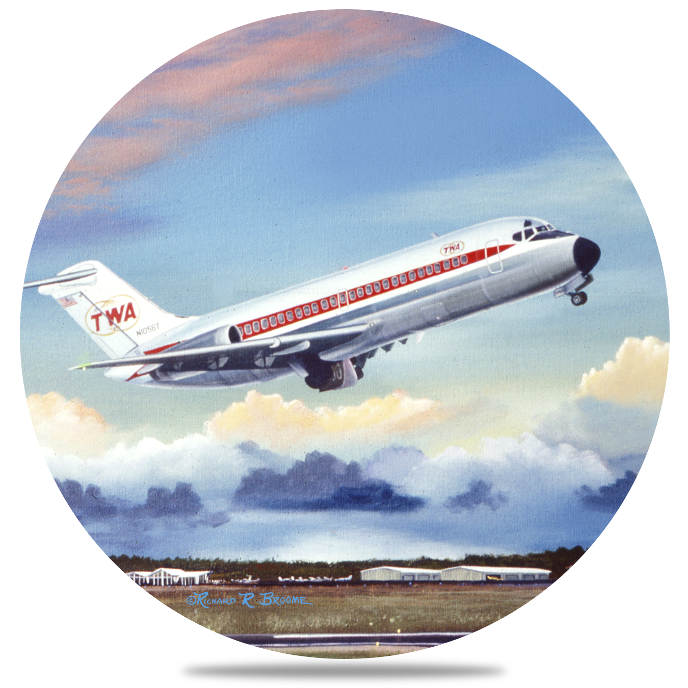 TWA DC9 Round Sandstone Coaster by Rick Broome