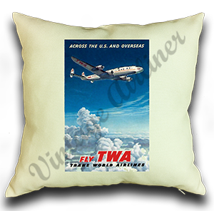 TWA 1950's Constellation Travel Poster Linen Pillow Case Cover