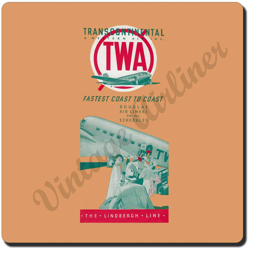 TWA Fastest Coast To Coast Vintage Sandstone Coaster