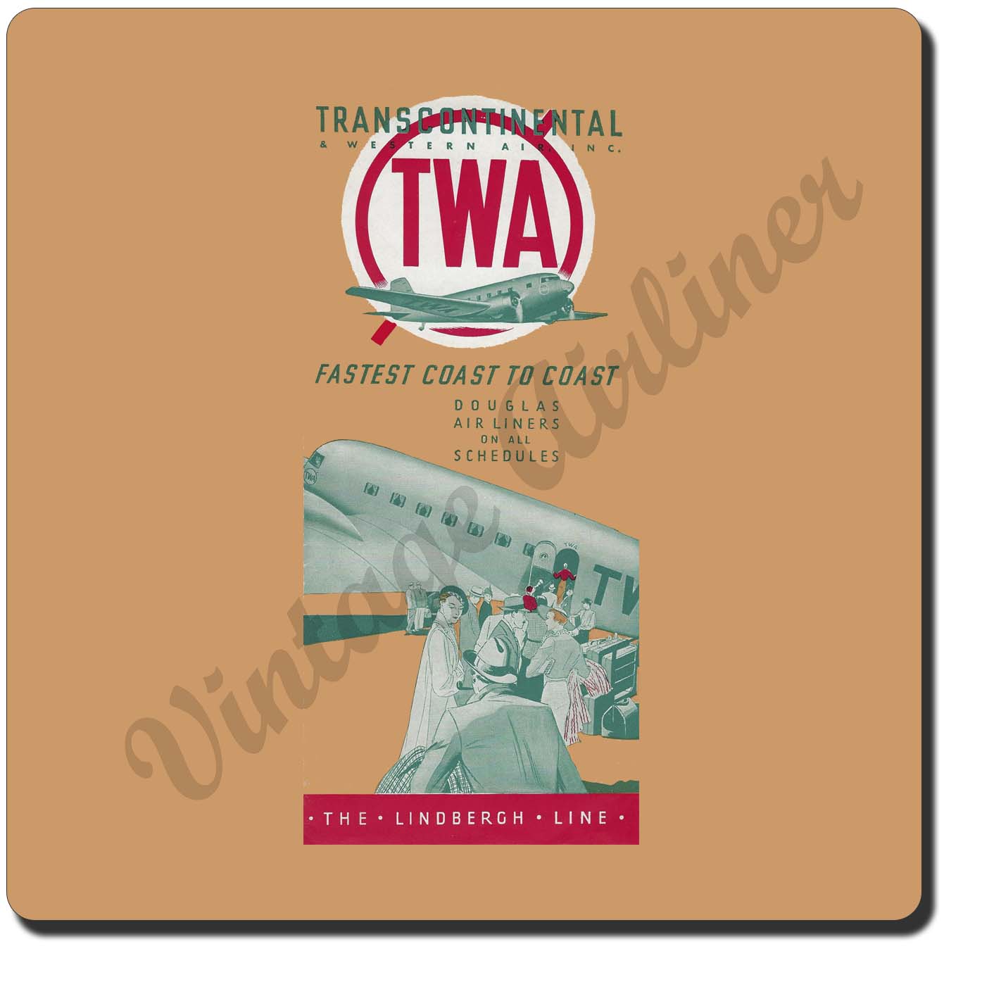 TWA Fastest Coast To Coast Vintage Sandstone Coaster