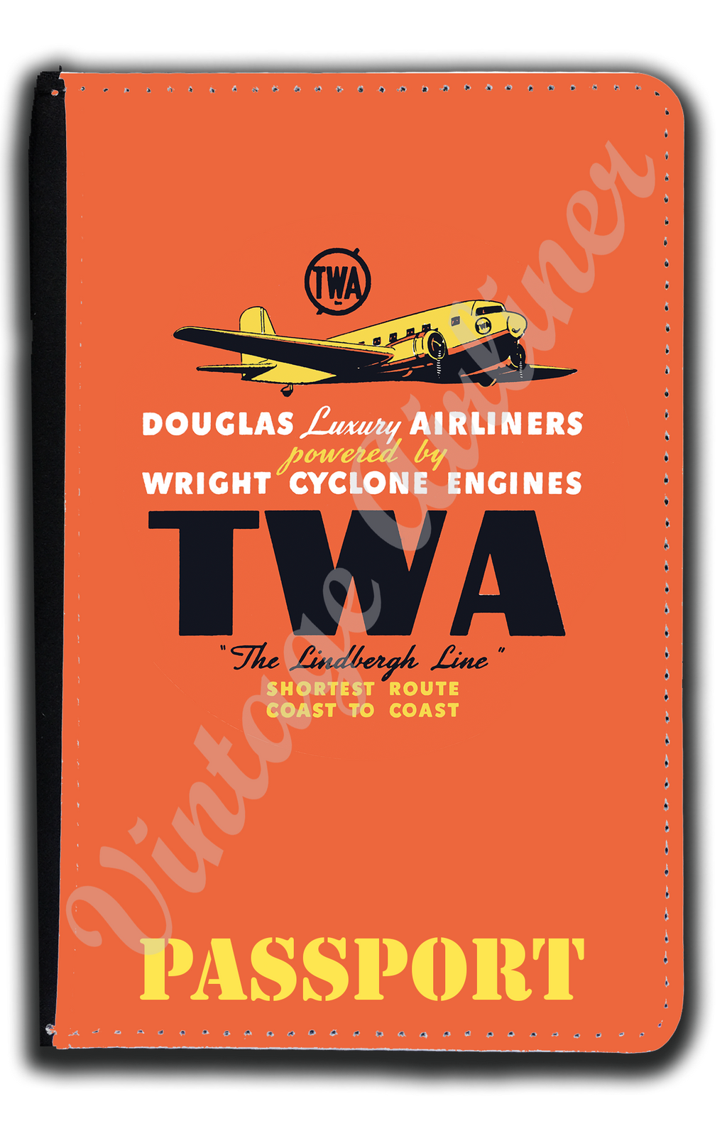TWA 1930's DC3 Wright Cyclone Engine Bag Sticker Passport Case