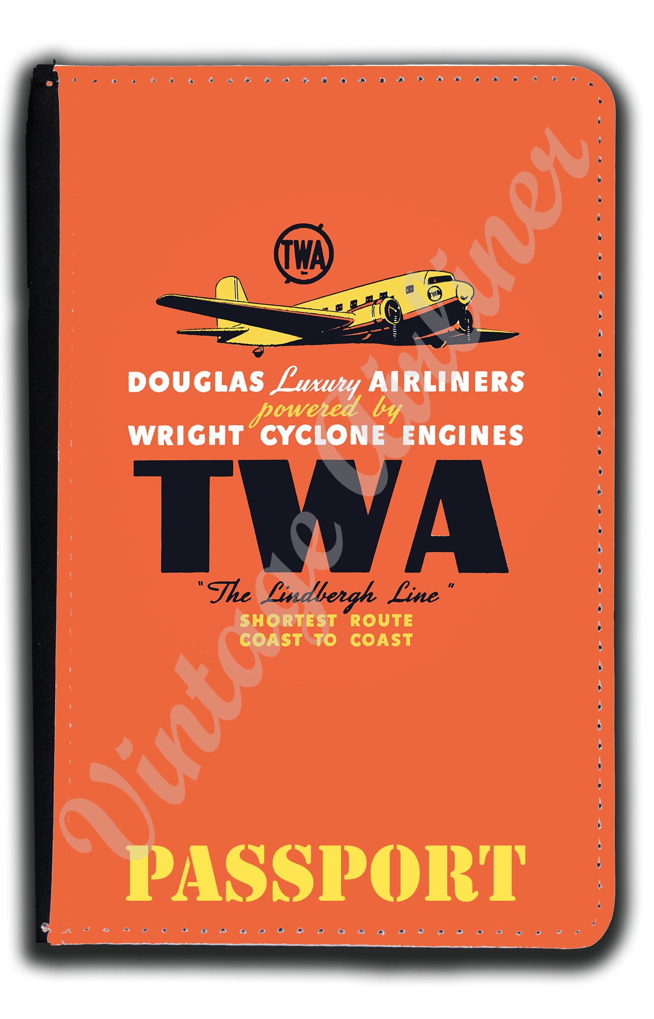 TWA 1930's DC3 Wright Cyclone Engine Bag Sticker Passport Case