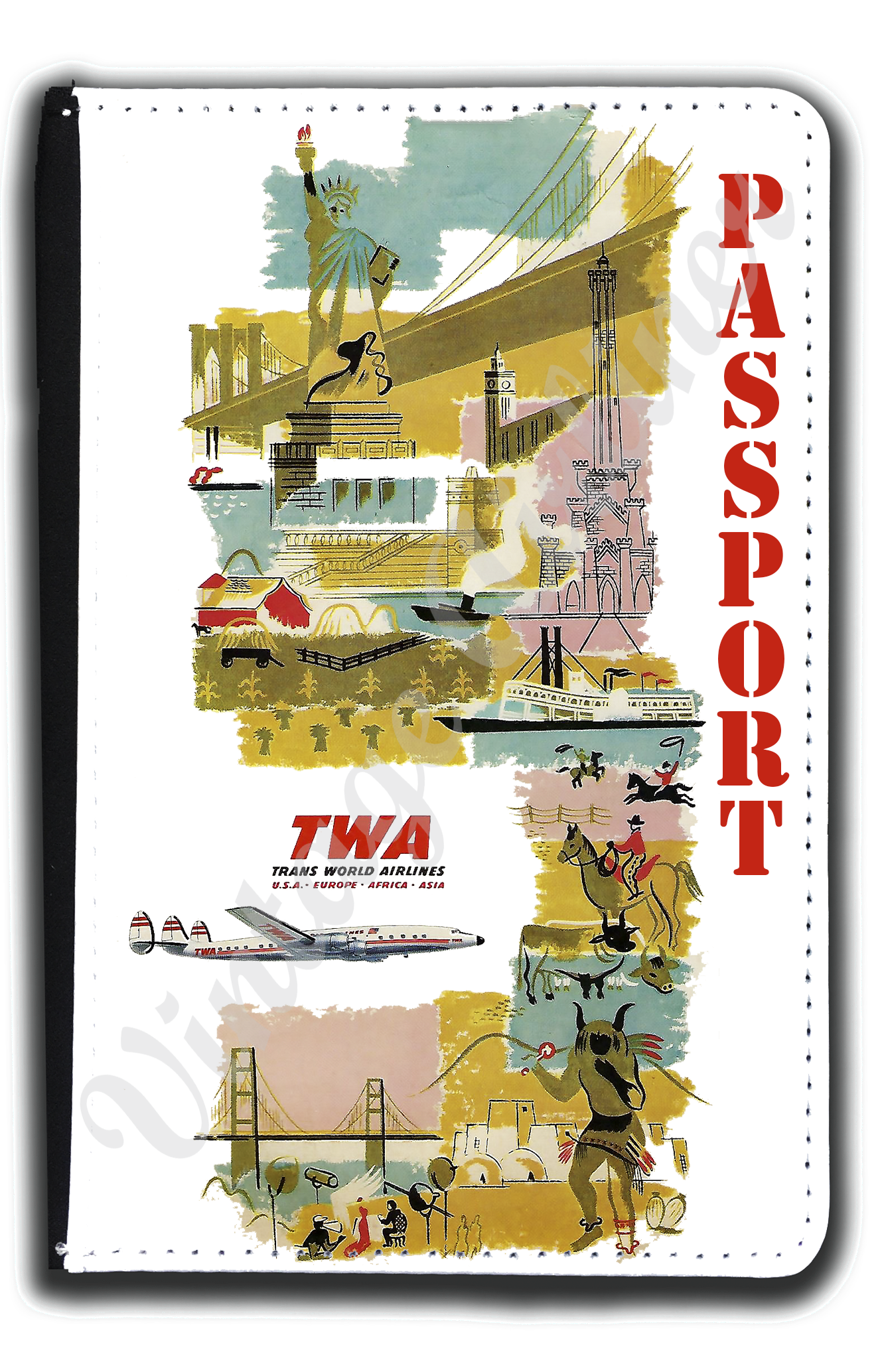 TWA 1950's Travel Images Passport Case