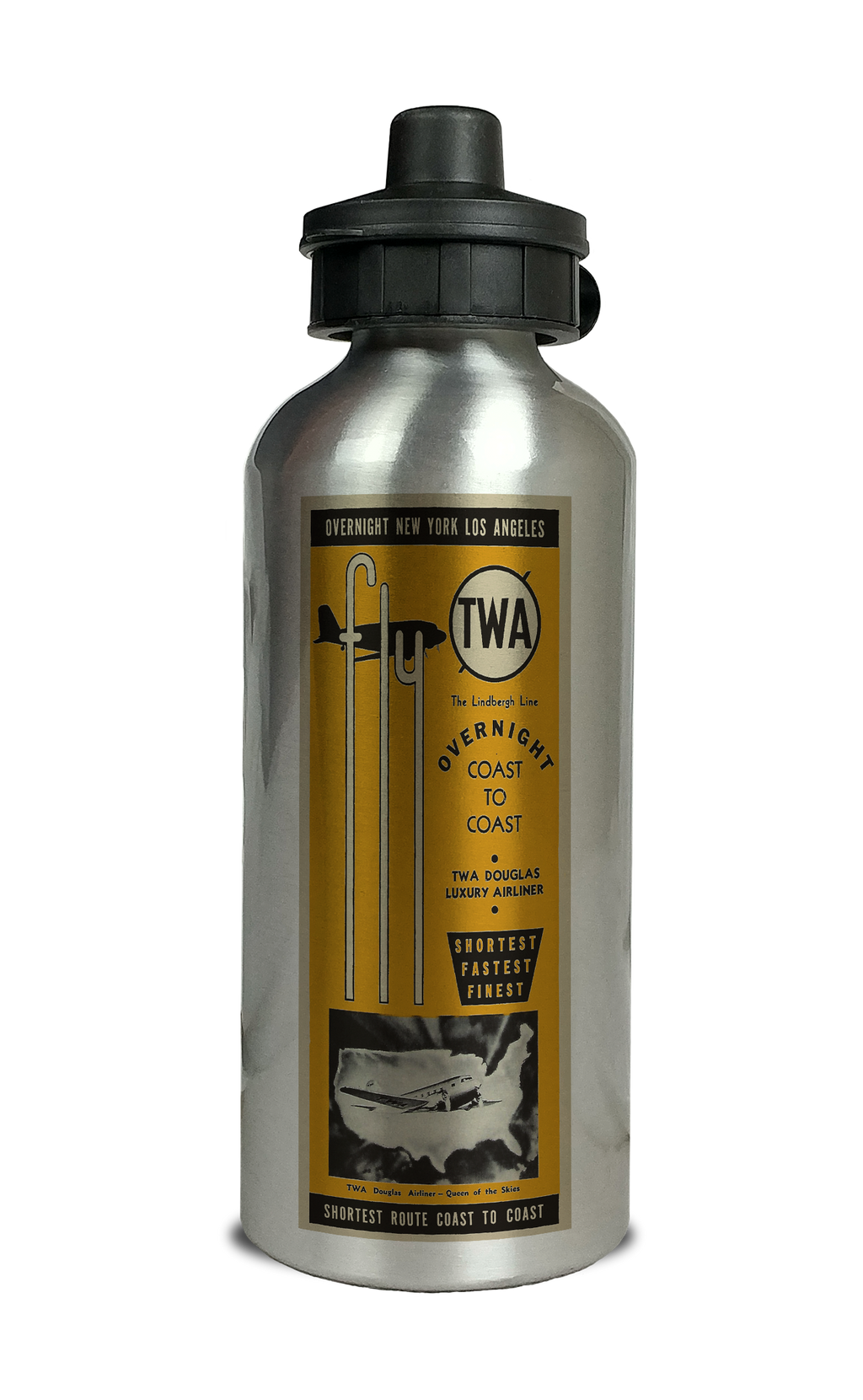 TWA Vintage Timetable Cover Aluminum Water Bottle