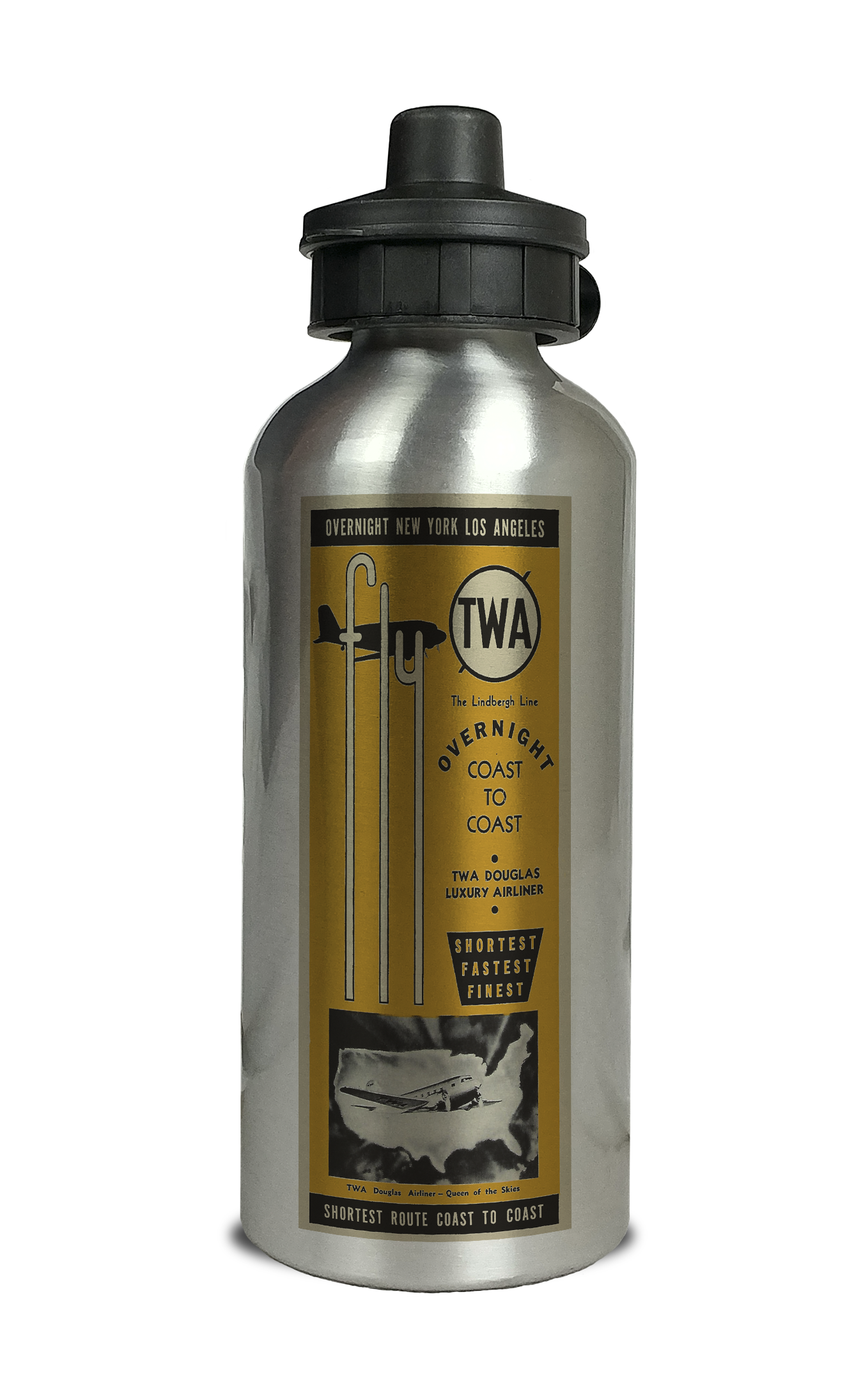 TWA Vintage Timetable Cover Aluminum Water Bottle