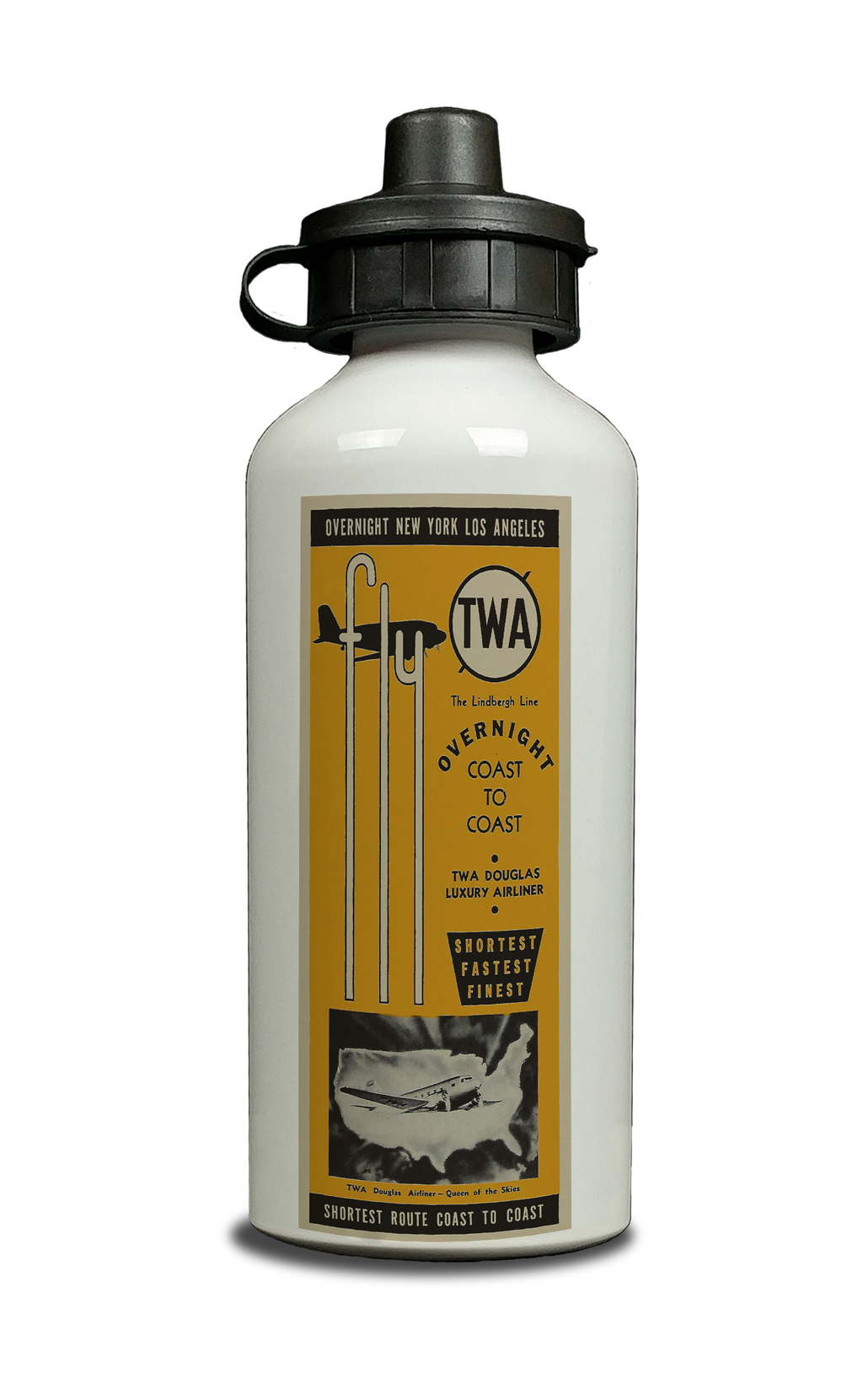 TWA Vintage Timetable Cover Aluminum Water Bottle