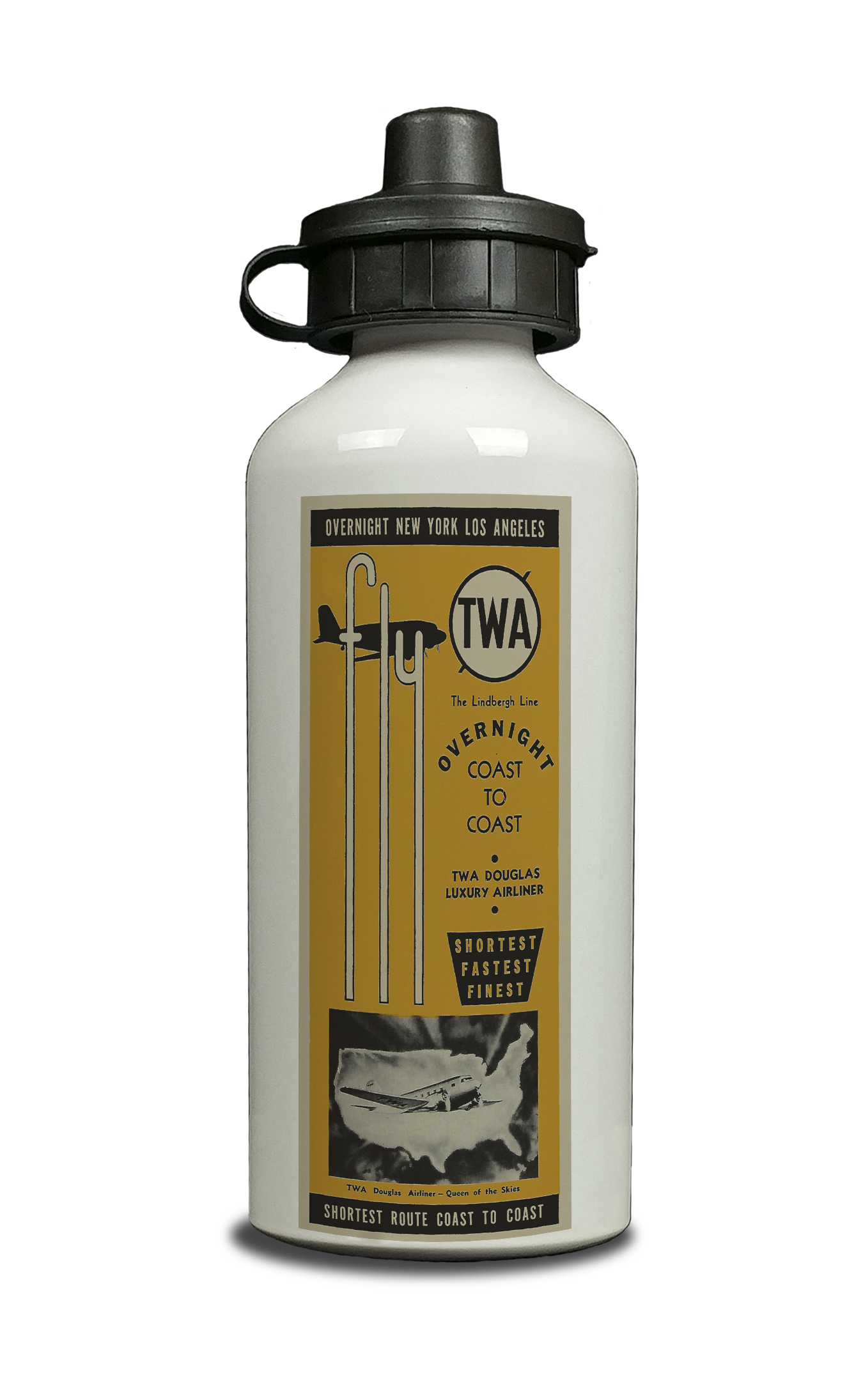 TWA Vintage Timetable Cover Aluminum Water Bottle