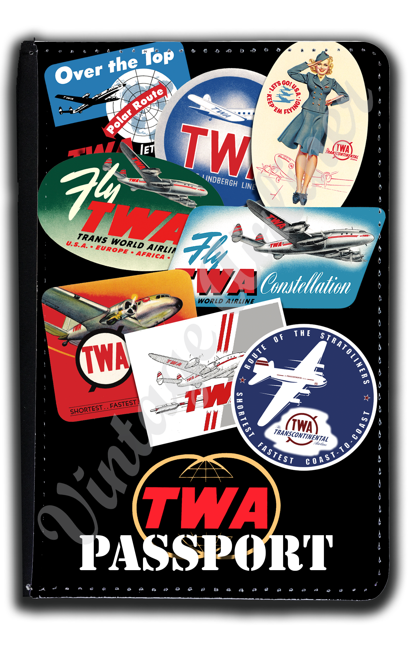 TWA Travel Sticker Collage Passport Case