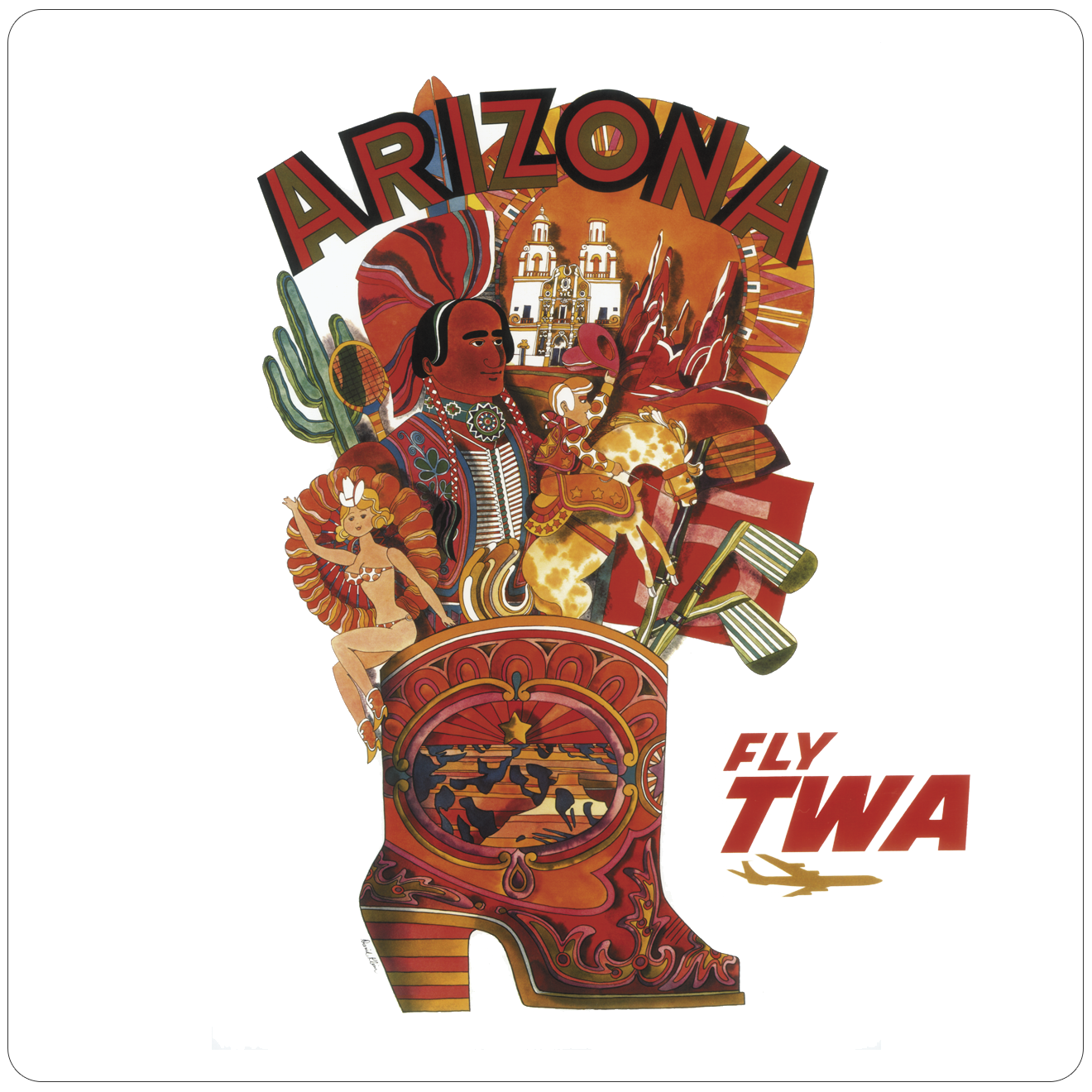 TWA Arizona Travel Poster Square Sandstone Coaster
