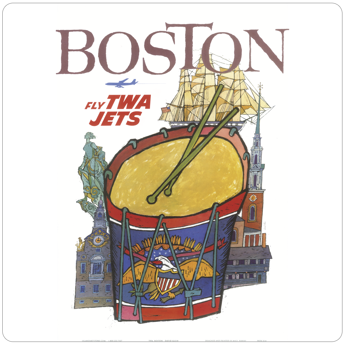 TWA Boston Travel Poster Square Sandstone Coaster