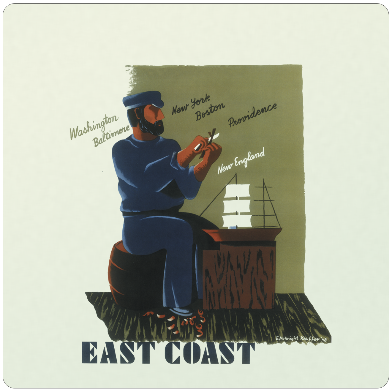 East Coast American Airlines Original Travel Poster Sandstone Coaster