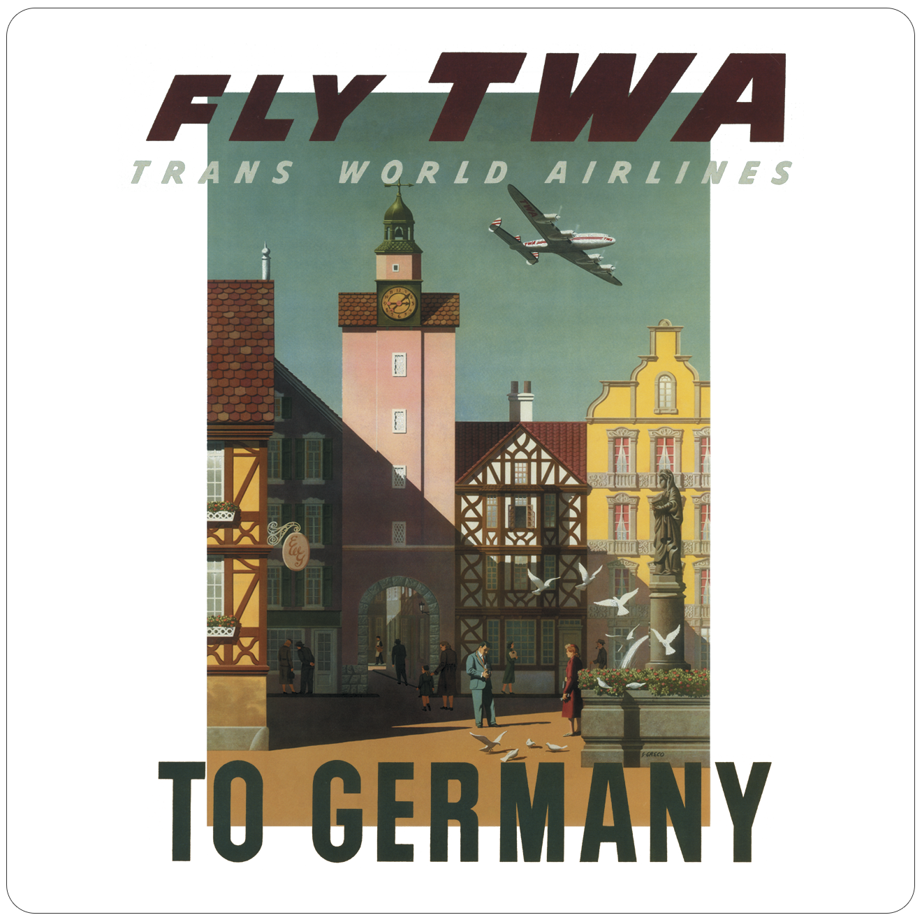 TWA Germany Travel Poster Square Sandstone Coaster