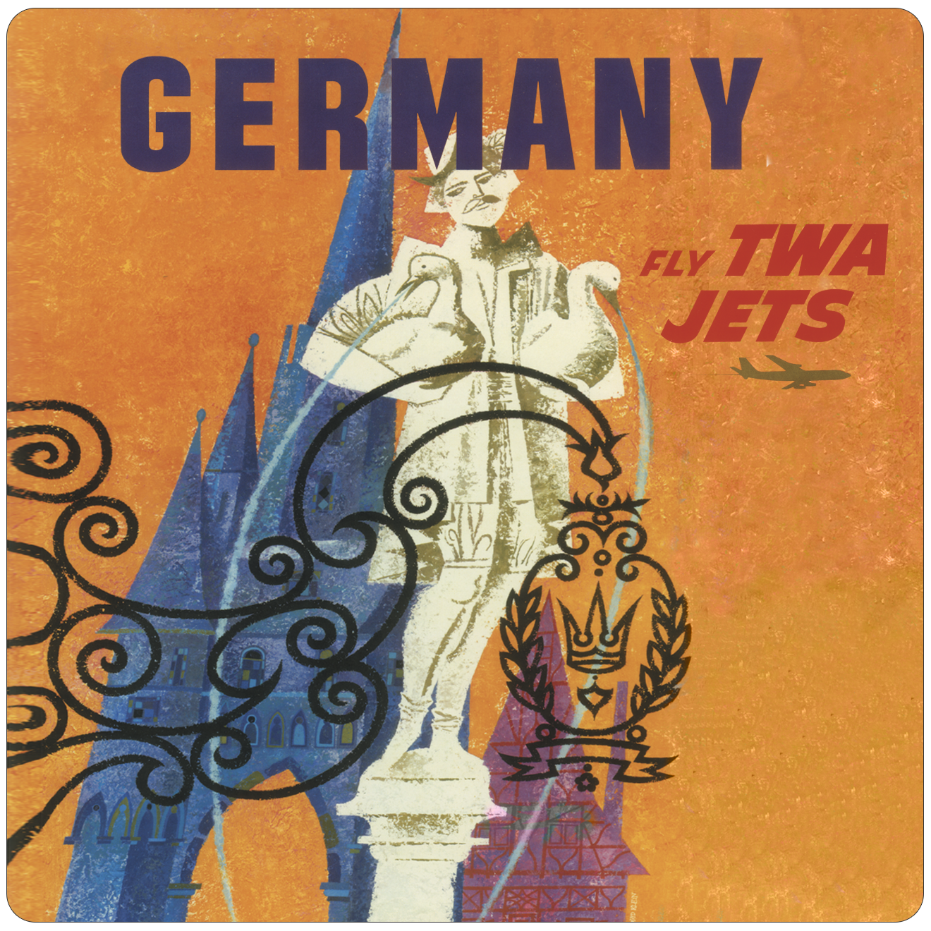 TWA Germany 1950's Travel Poster Square Sandstone Coaster